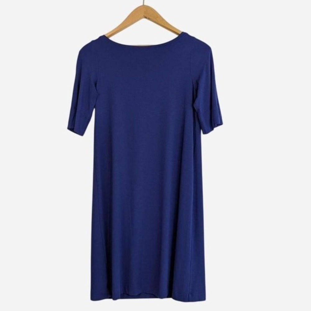 Eileen Fisher Viscose Jersey Boat Neck Shift Dress Cobalt Blue XS - Picture 2 of 7